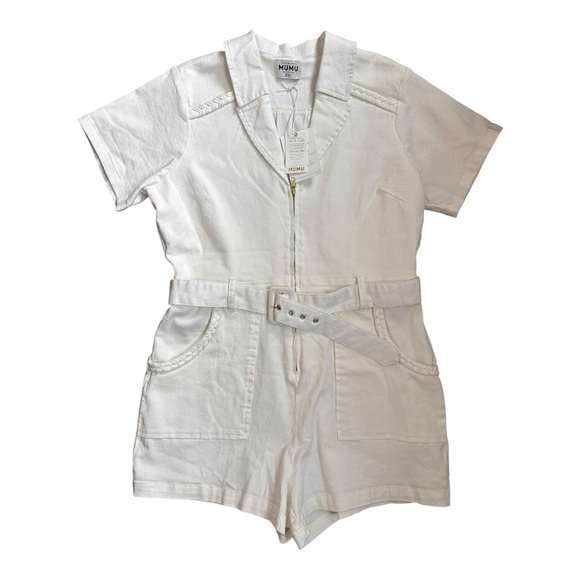Show Me Your MUMU Outlaw Romper Denim Pearly White Women’s Size XXL - Picture 4 of 13
